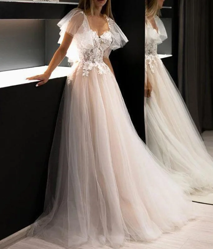 Trendy Athleisure Clothing For Women Chic Style Women A-Line Lace Wedding Dresses Sweetheart Appliques Bridal Gowns YWD227