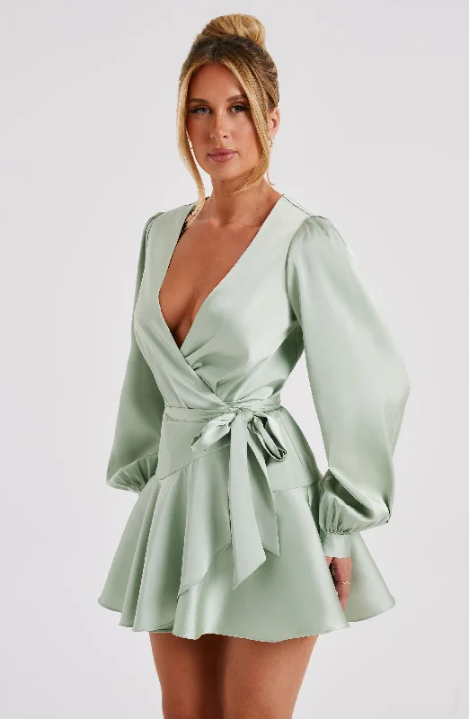 Modern Women's Apparel Designer Wear On Sale Ellis Mini Dress - Sage