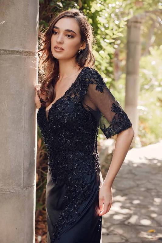 Innovate Your Wardrobe Beaded Chiffon A-Line With Flutter Sleeve Long Mother Of The Bride Dress JTJTM15L