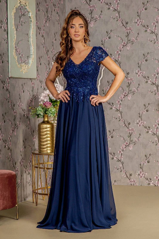 Women's Clothing And Garments Sets Embroidery Sequin Sheer V-neckline Chiffon A-line Long Mother Of The Bride Dress GLGL3450