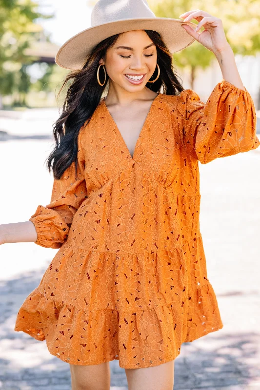 Women's Cozy Outfit For Lounging Stylish Savings Need You More Rust Orange Lace Babydoll Dress