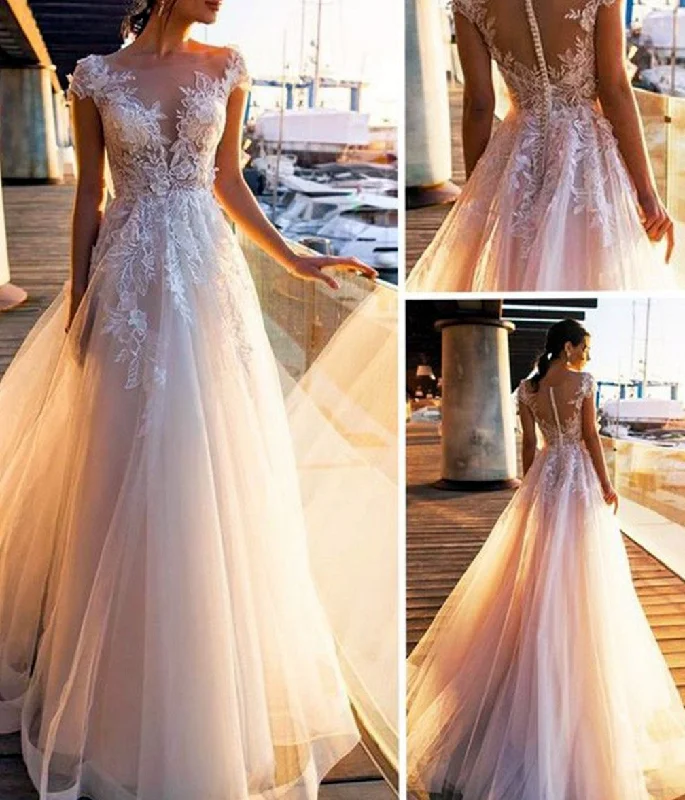 Fashionable Women's Casual Apparel Dive Into Trendy Styles Women A-Line Appliques Wedding Dresses Long Lace Bridal Gowns YWD189