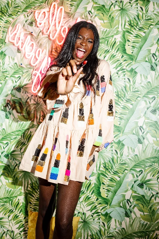 Weekend Sale Beige Rainbow Lipstick Dress