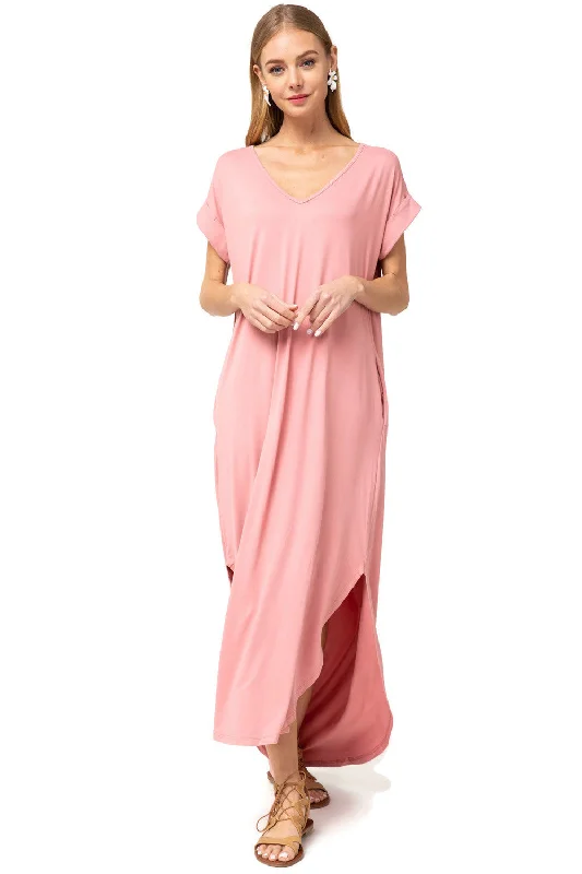 Women's Holiday Outfit Must Haves Everyday Pocket Maxi Dress, Dusty Rose