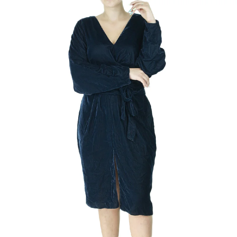 Chic Clothes For Women Luxury Comfort Women's A-Line Velvet Midi Dress,Navy