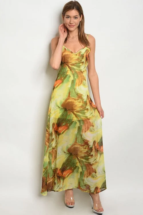 Charming Women's Holiday Apparel Celebrate With Big Savings Yellow and Brown Tie Dye Maxi Dress Charming Women's Holiday Apparel Celebrate With Big Savings Yellow and Brown Tie Dye Maxi Dress