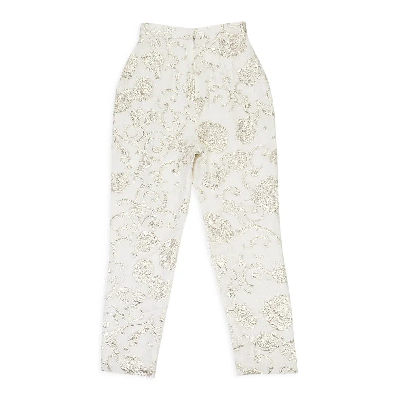 Women's Activewear Garments Daily Deals JACQUARD FLORAL CREAM TROUSERS