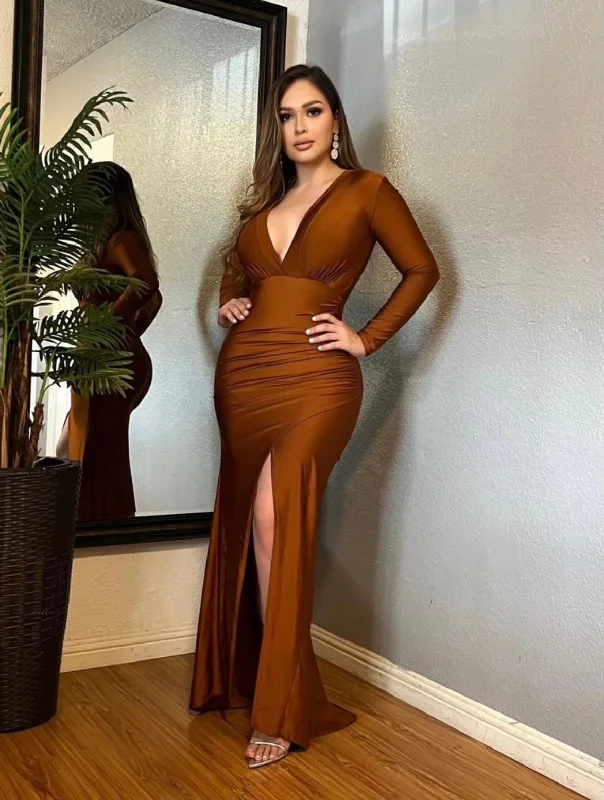 Women's Evening Clothing Trendy Threads Rust Wrapped Gown