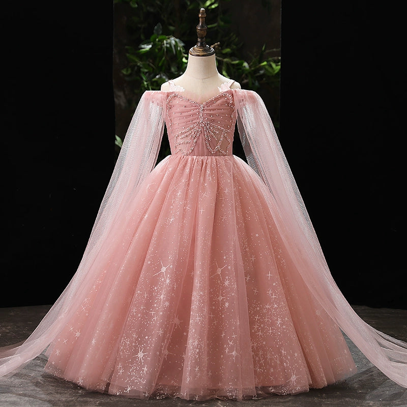Women's Vintage Garments Hot Trends Elegant Baby Girl Pink Sequin Birthday Evening Gown Toddler Beauty Pageant Dress