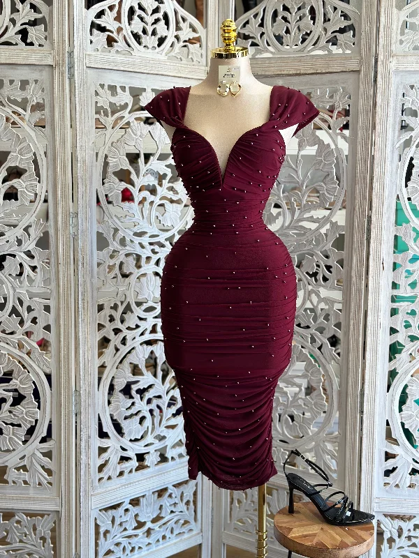 Affordable Women's Garments Summer Deals Heartline cherry  Pearl Midi Dress- Stretchy, Estira