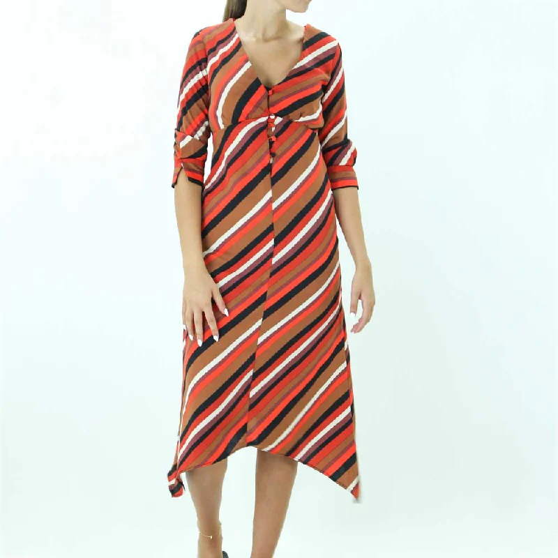 Women's Formal Clothes Modern Romance Women's Striped Colorblock Midi Dress,Multi