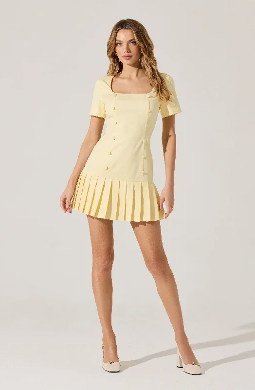 Women's Vintage-Inspired Clothing Casual Elegance Pleated Button Mini Dress