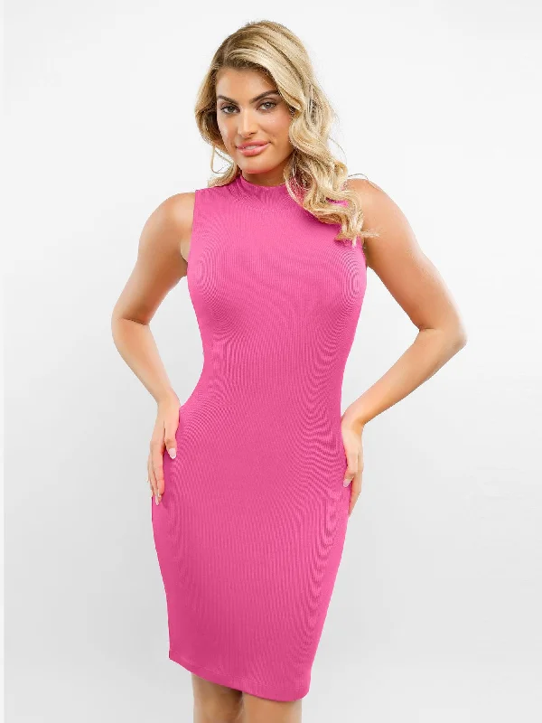 Women's Evening Garments Special Offers Shapewear Modal Sleeveless Mock Neck Slimming Midi Dress