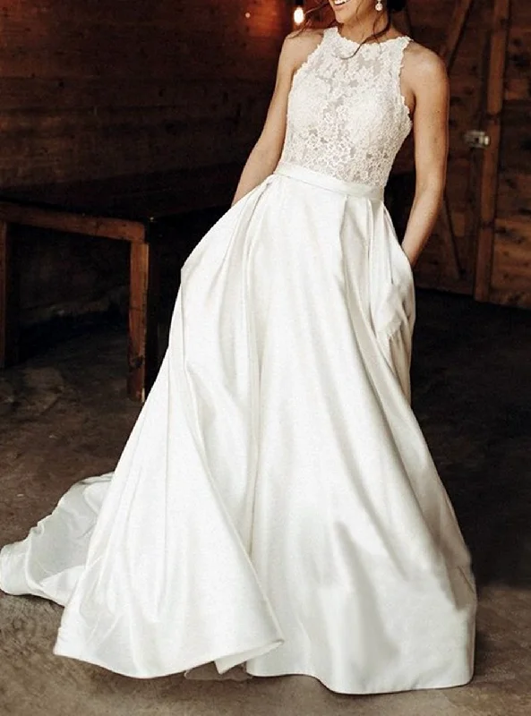 Women's Floral Print Outfit Ends Soon Women A-Line Appliques Wedding Dresses Sleeveless Lace Bridal Gowns YWD216