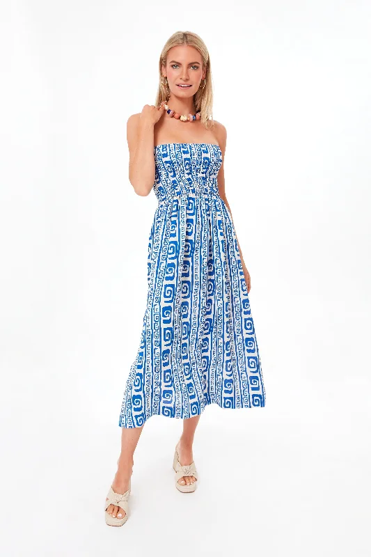 Women's Transitional Apparel Style Streetwear Pacific Blue Island Print Musee Midi Dress Women's Transitional Apparel Style Streetwear Pacific Blue Island Print Musee Midi Dress