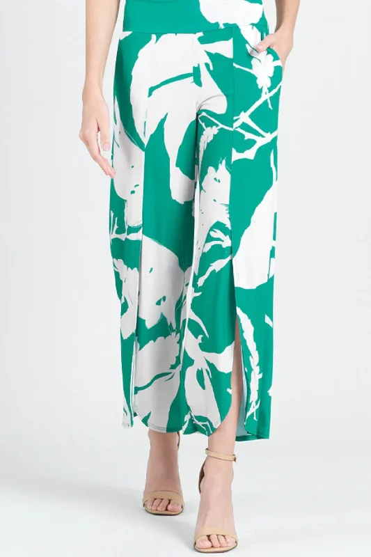 Women's Outerwear Apparel Must-Have Styles Front Slit Ankle Petal Pant In Green/ivory Women's Outerwear Apparel Must-Have Styles Front Slit Ankle Petal Pant In Green/ivory