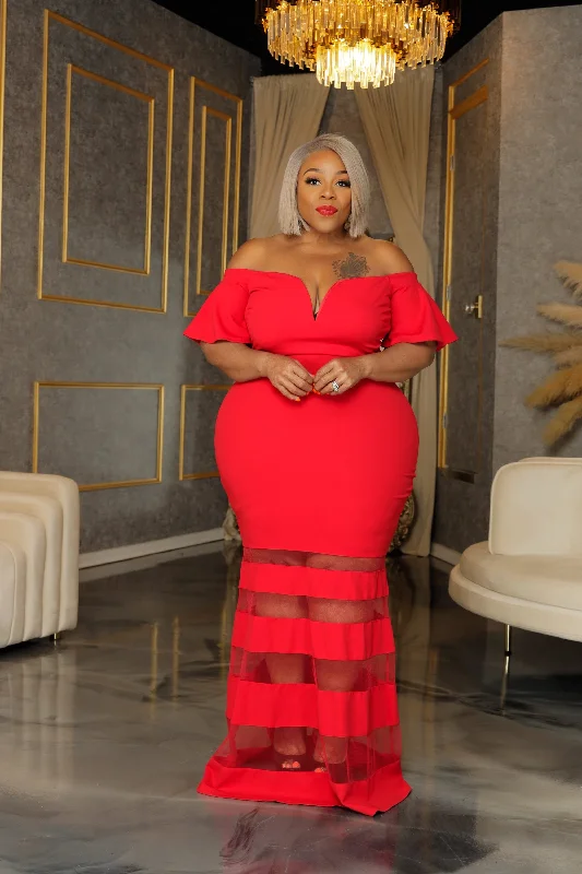 Women's Outerwear Clothing New Season Fashion Preview Red Gala Mesh Panel Gown