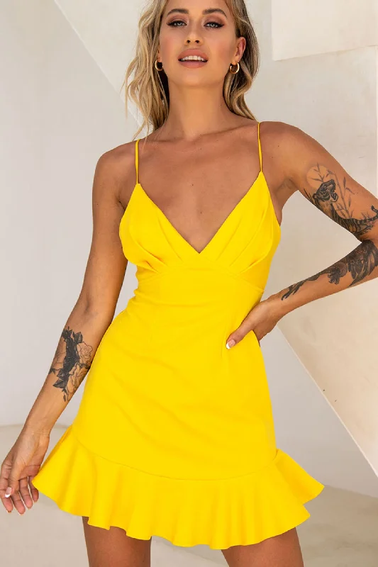 Women's Stylish Casual Garments Limited Stock, Big Discounts Chicago Pleated Bust Cami Strap Dress Yellow