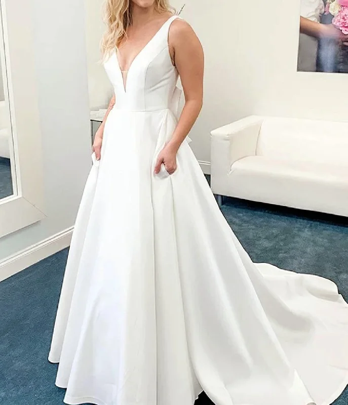Women's Seasonal Clothing Update With Cottagecore Styles Women A-Line Satin Wedding Dresses Sleeveless V-Neck Bridal Gowns YWD232