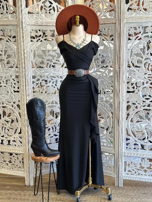 Women's Clothing Apparel Sets Massive Selection Sale Black Orange Off Shoulder Gown - Estira, Stretchy