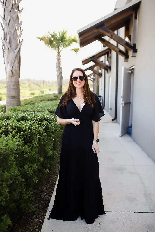 Women's Charming Outfit For Events The Latest Trends Best Thing Open Back Tiered Maxi Dress - Black Women's Charming Outfit For Events The Latest Trends Best Thing Open Back Tiered Maxi Dress - Black
