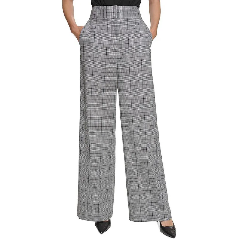 Women's Trendy Apparel Everyday Basics Womens Plaid High Rise Wide Leg Pants