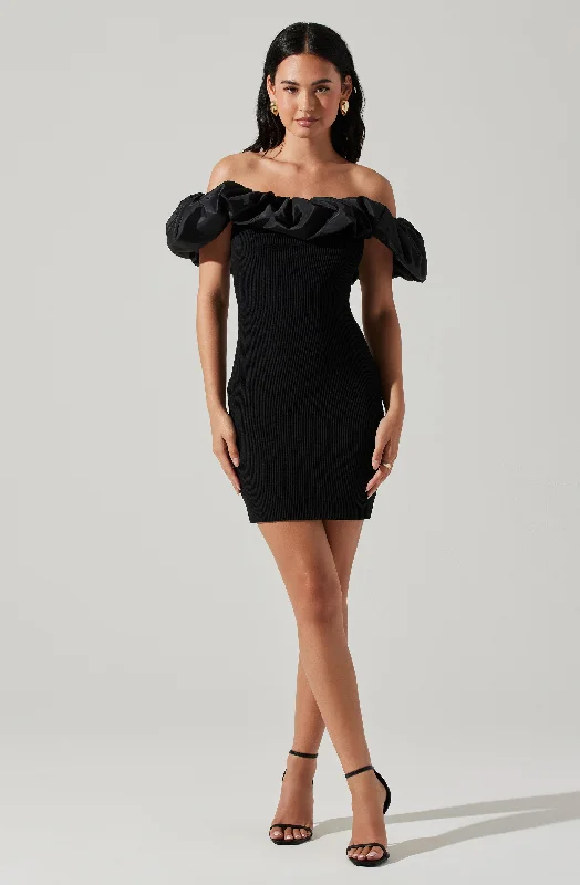 Affordable Women's Outfit Romantic Detailing Cherie Off The Shoulder Mini Dress
