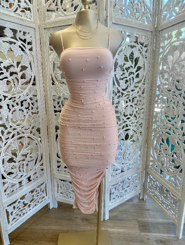 Don't Miss Out On These Must-Have Deals Pearl Detail Baby Pink Dress