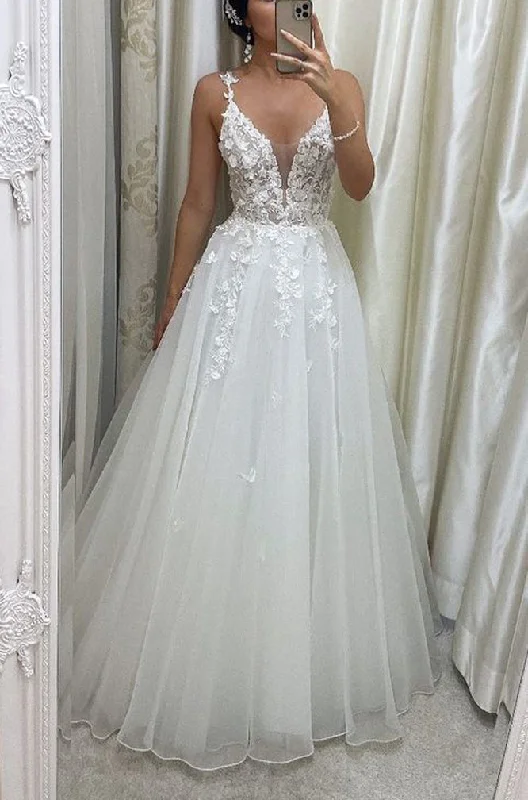 Women's Clothing Sets Buy More, Save More Women A-Line Lace Wedding Dresses Sleeveless V-Neck Appliques Bridal Gowns YWD237