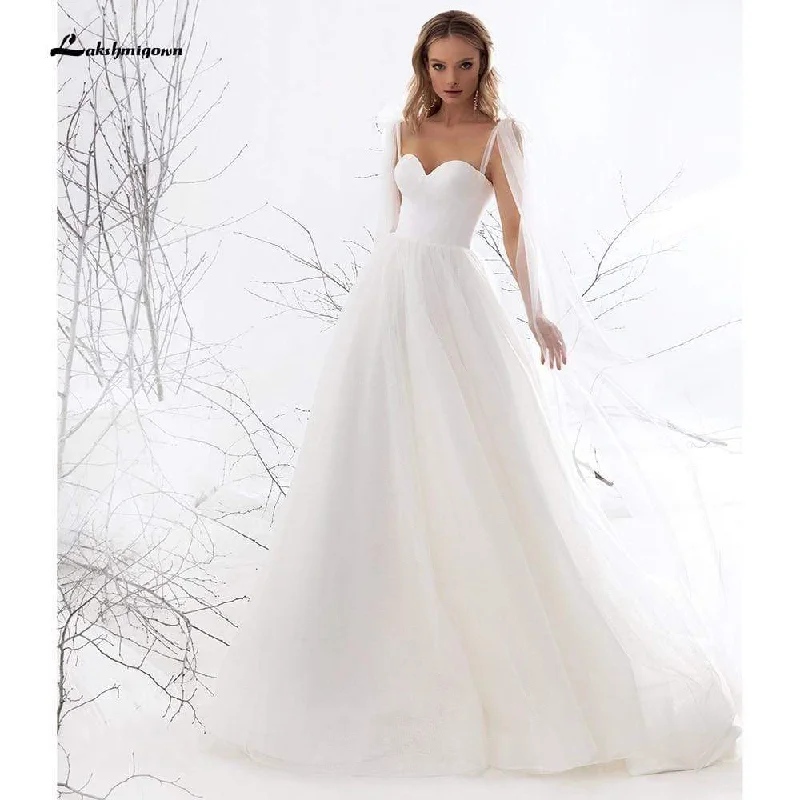 Women's Evening Garments New Arrivals Roycebridal Sweetheart Tulle Bow Spaghetti Straps Wedding Dresses