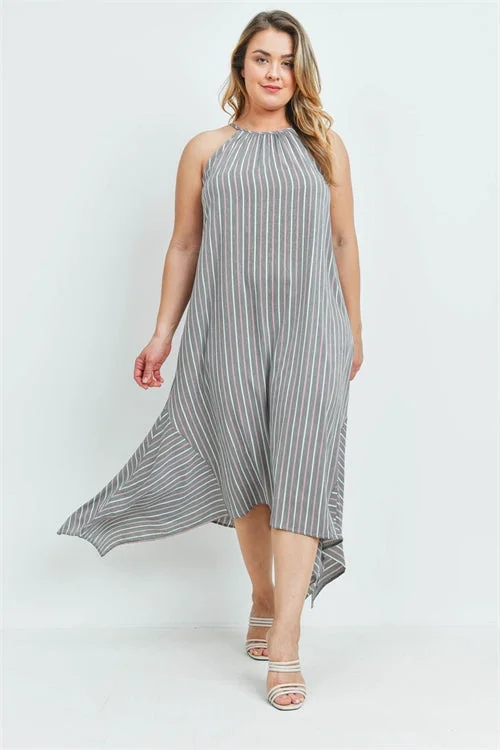 Women's Athletic Apparel Save On Classic Elegant Styles Gray Stripe Plus Size Maxi Dress
