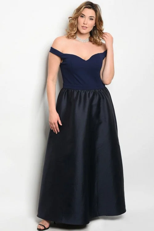 Affordable Women's Clothing Huge Price Cut Navy Blue A-Line Taffeta Plus Size Gown