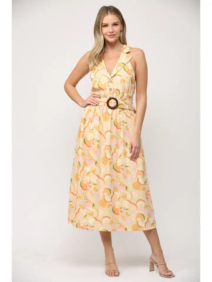 Women's Clothing Limited Stock LINEN BLEND BELTED MIDI DRESS