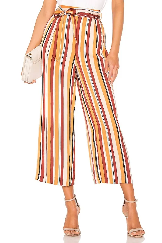 Stylish Women's Garments For Holidays Massive Savings Striped Satin Belted Wide Leg Crop Pants In Multicolor Stylish Women's Garments For Holidays Massive Savings Striped Satin Belted Wide Leg Crop Pants In Multicolor