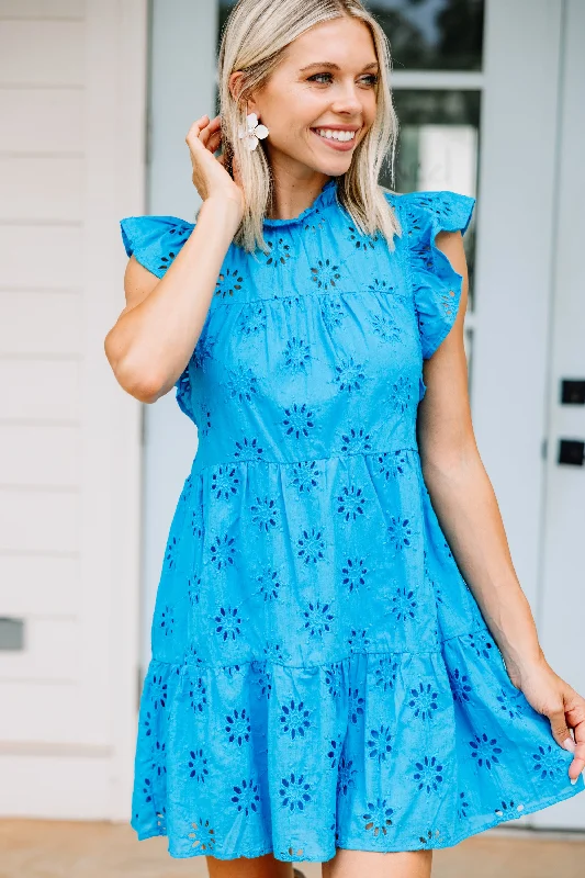 Affordable Trendy Clothes For Women Big Savings On Minimalist Office Styles Precious Intrigue Turquoise Blue Eyelet Dress