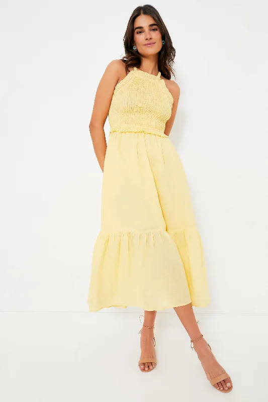 Women's Plus-Size Apparel Athleisure Wear Special Offer Yellow Cole Smocked Ramie Midi Dress Women's Plus-Size Apparel Athleisure Wear Special Offer Yellow Cole Smocked Ramie Midi Dress