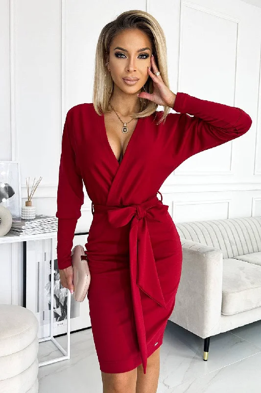 Fashion-Forward Numoco 401-1 CELIA Envelope dress with a neckline on the back - burgundy
