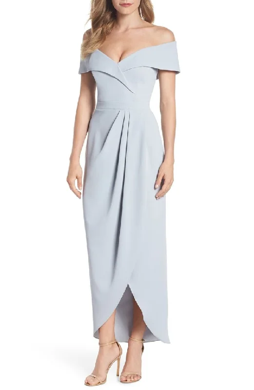 Women's Plus-Size Apparel Laid-Back Elegance 12 - xscape light blue off the shoulder tulip hem midi dress