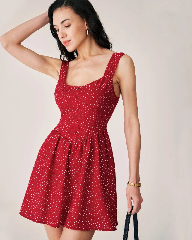 Fashionable Women's Outfit Hollywood Glam Award - Show Style Red Polka Dot Slip Mini Dress Fashionable Women's Outfit Hollywood Glam Award - Show Style Red Polka Dot Slip Mini Dress