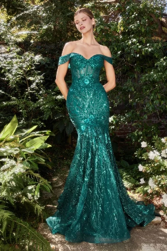 Casual Apparel For Women Off The Shoulder Sheer Sequin Strapless Bodice Mermaid Lace Fit Flare Long Evening & Gala Dress CDA1107