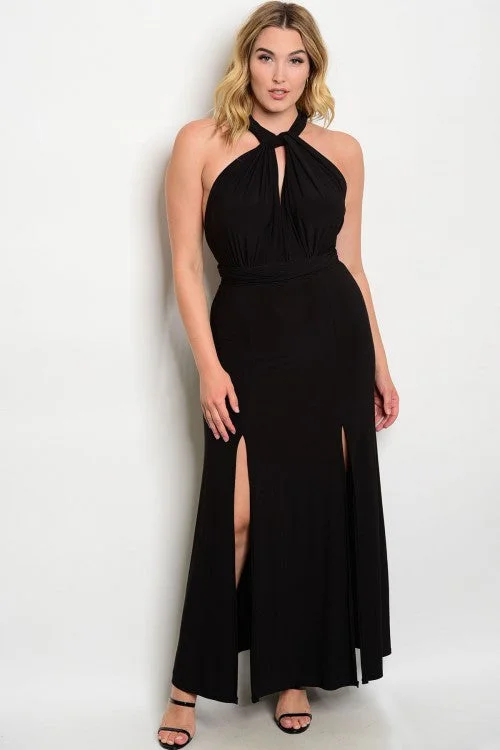 Women's Clothes For Outdoor Events Additional Time-Limited Offers Women's Plus Size Long Black Halter Evening Gown Dress