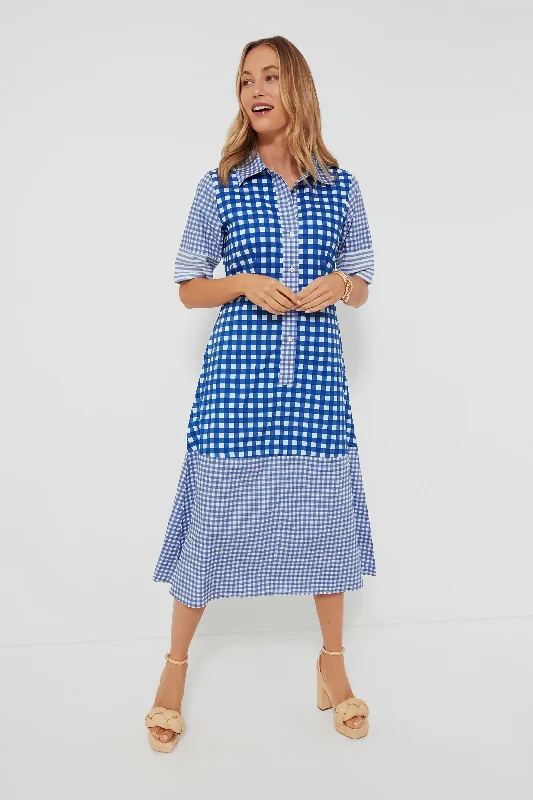 Modern Women's Apparel Step Ahead, Lead The Trend Navy Gingham 3/4 Shirt Midi Dress Modern Women's Apparel Step Ahead, Lead The Trend Navy Gingham 3/4 Shirt Midi Dress