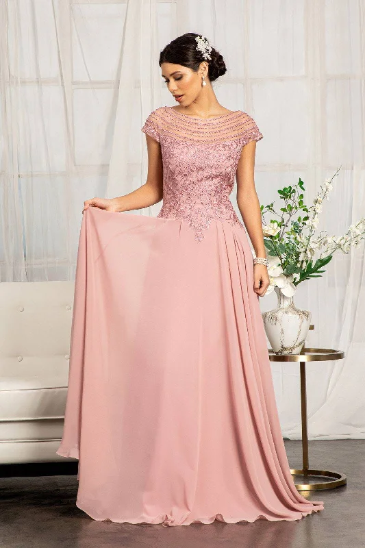 Daily Deals Beads Embellished Chiffon A-line w/ Cap Sleeves Long Mother Of The Bride Dress GLGL3065