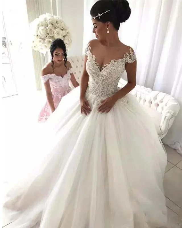 Modern Women's Outfit Hot Trends Ball Gown Lace and Beading Scoop Neck  Bridal Dresses for Wedding Vestido De Novia WD01215