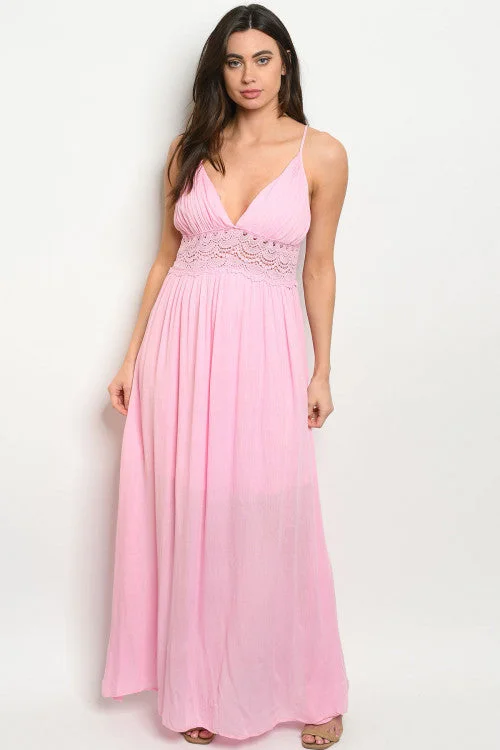 Women's Elegant Apparel Huge Savings On Parisian Styles Soft Pink Babydoll Lace Accent Maxi Dress Women's Elegant Apparel Huge Savings On Parisian Styles Soft Pink Babydoll Lace Accent Maxi Dress