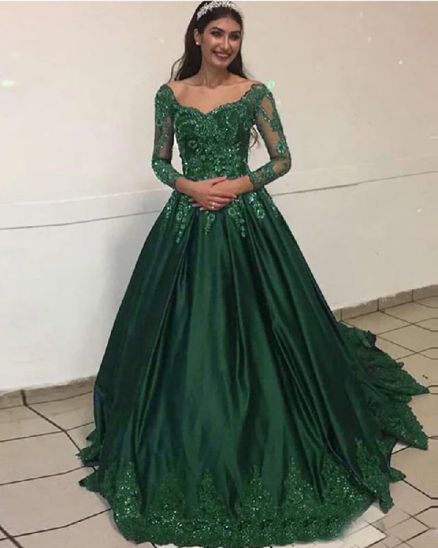 Women's Party Clothes Chic Allure Green/Blue /Burgundy Prom Dress Ball Gown  Vintage Formal Colorful Lace Wedding  Dress for Engagement with Long Sleeves WD0619