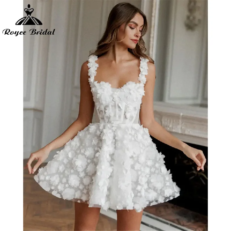 Women's Evening Attire Trendy Fashion Sale Sexy Sweetheart collar Spaghetti Straps Full Lace Short Wedding Dress Boho Bridal Gown 2025