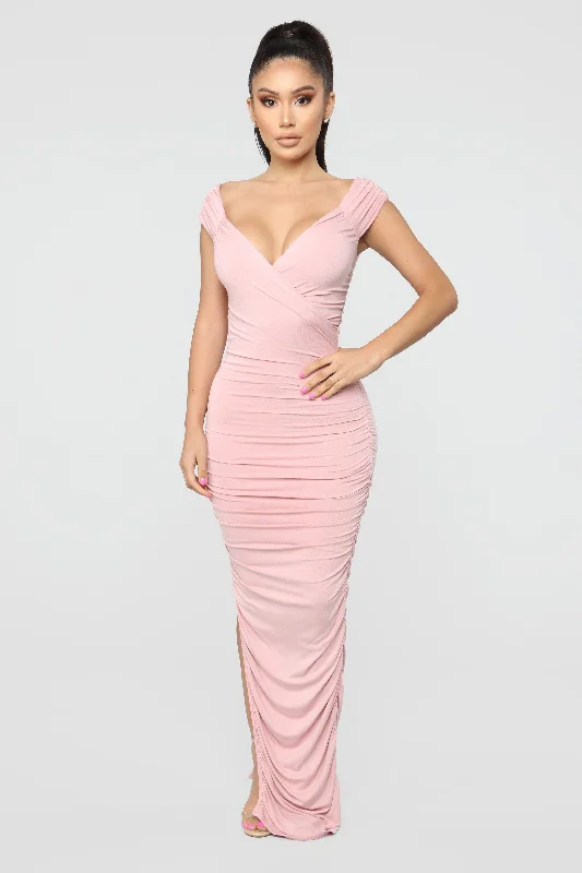 Women's Evening Clothes Style Upgrade Call Me Elastic Ruched Maxi Dress - Pink