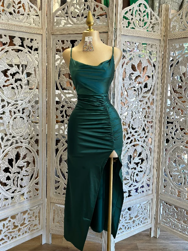 Chic Clothing For Women Chic And Trendy Forest Green Ruched Cowl Gown