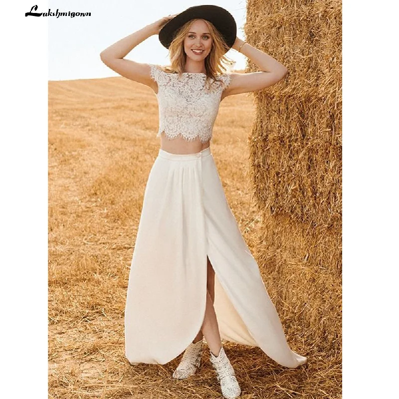 Women's Stylish Professional Garments Huge Discounts This Week Roycebridal Two pieces Lace Boho Wedding Dress  Abito da Sposa Side Slit Princess Bridal Reception Gown Summer Beach Wedding Dresses